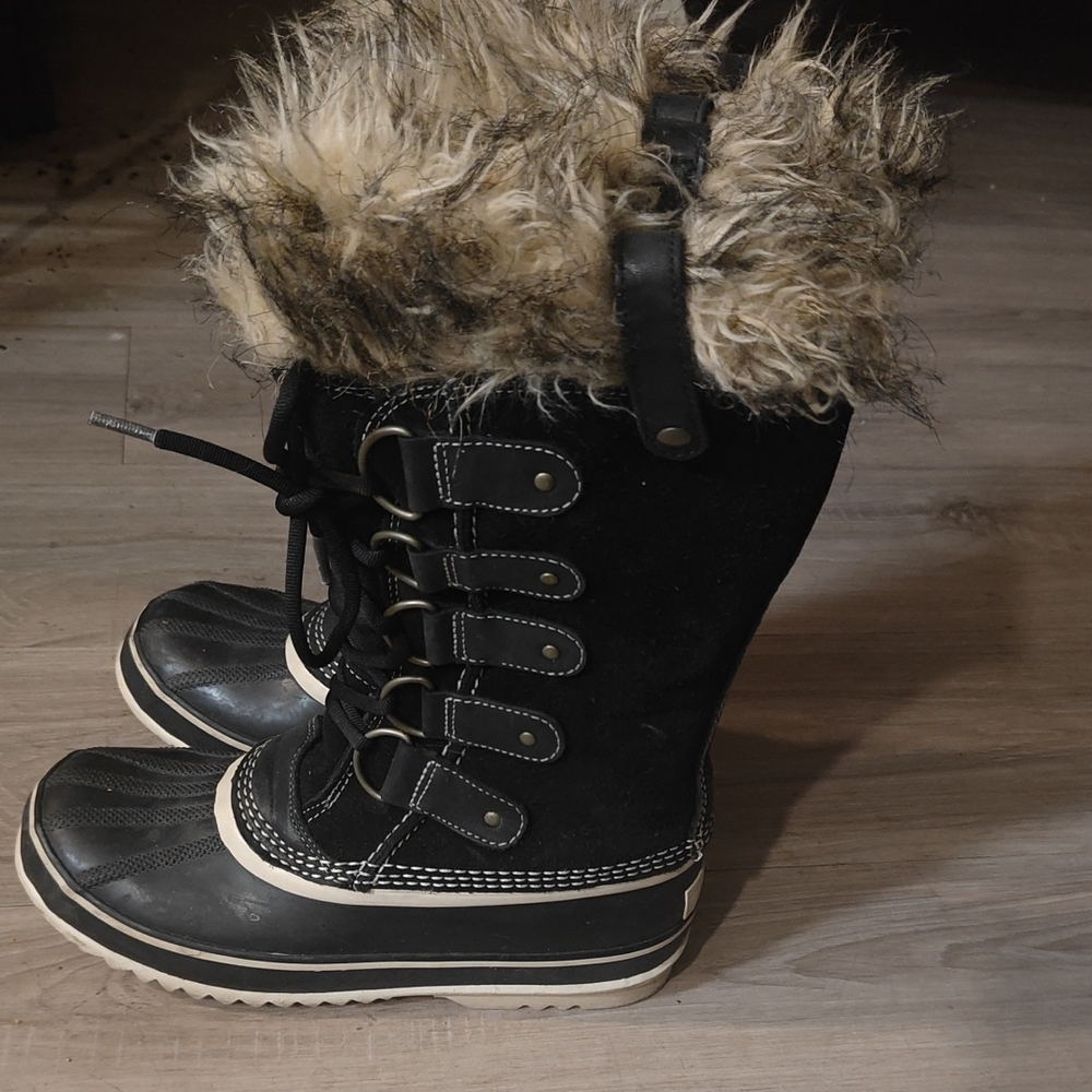sz 8 Sorel Black Fur-Lined Winter waterproof Boots